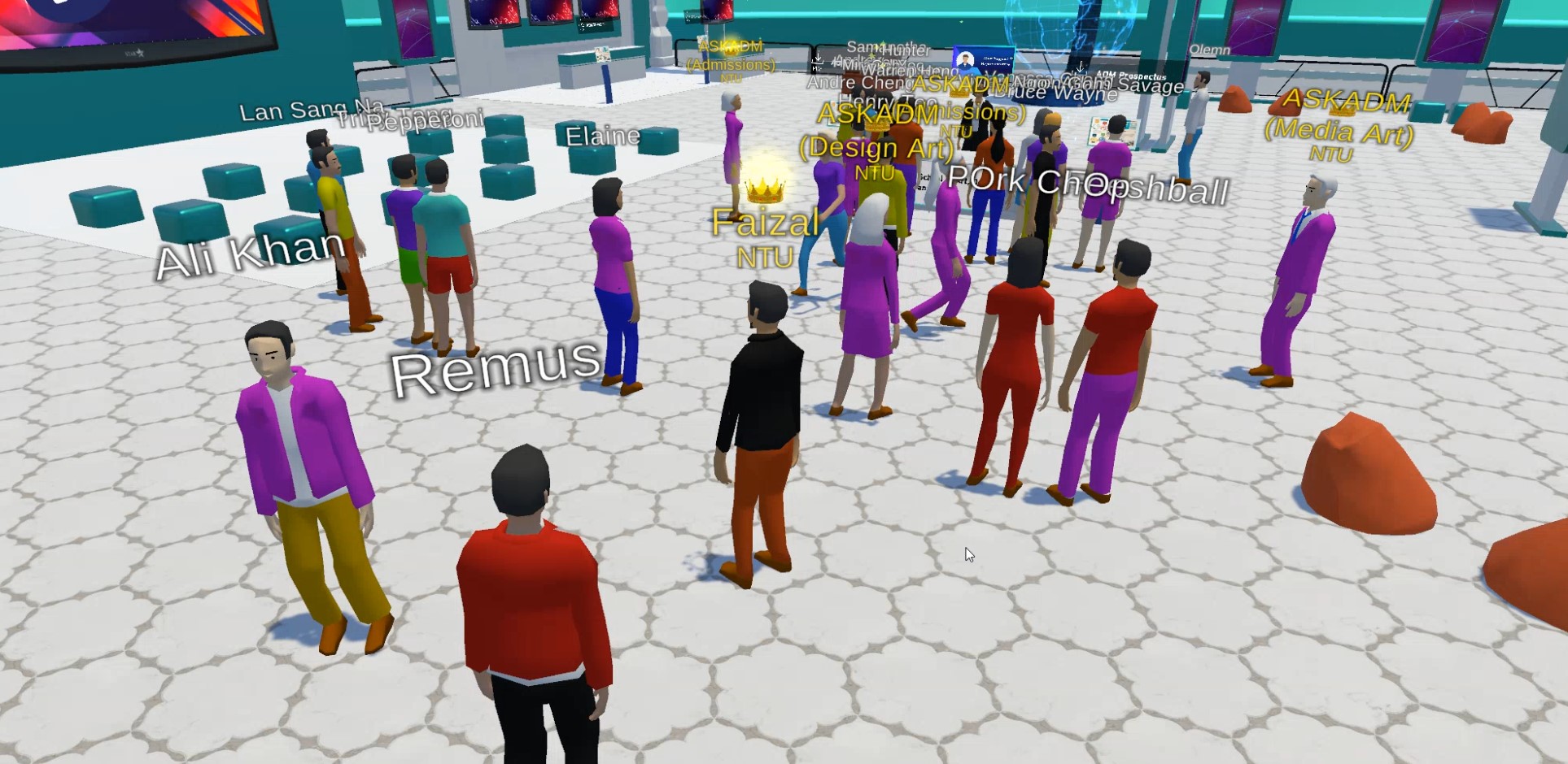 NTU Open House Metaverse Screenshot of users in the lobby area