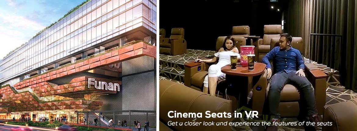 Golden Village (GV) Virtual Reality Screenshots of the Funan IT Mall and cinema seating