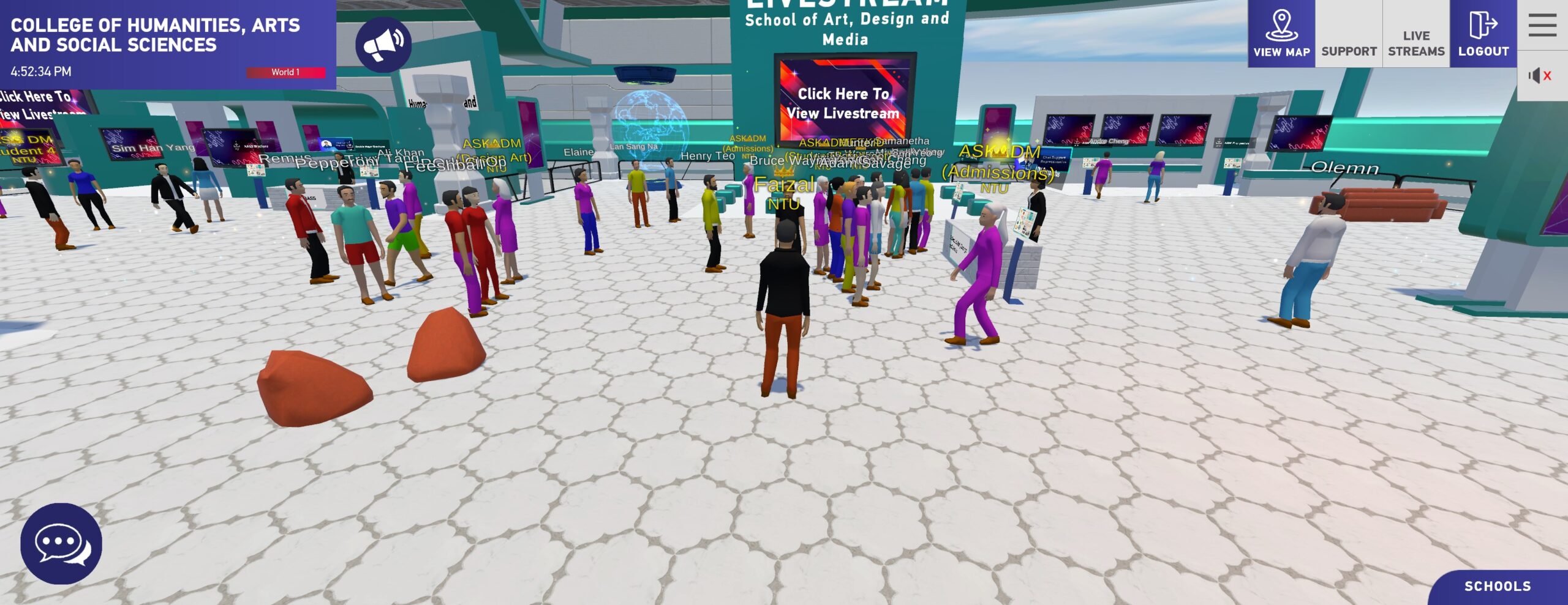 NTU Open House Metaverse Screenshot of users in the lobby area